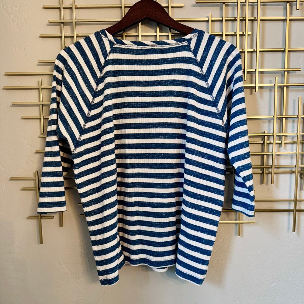 Chaps Blue White Striped Lace Up Nautical Top M - Picture 5 of 7